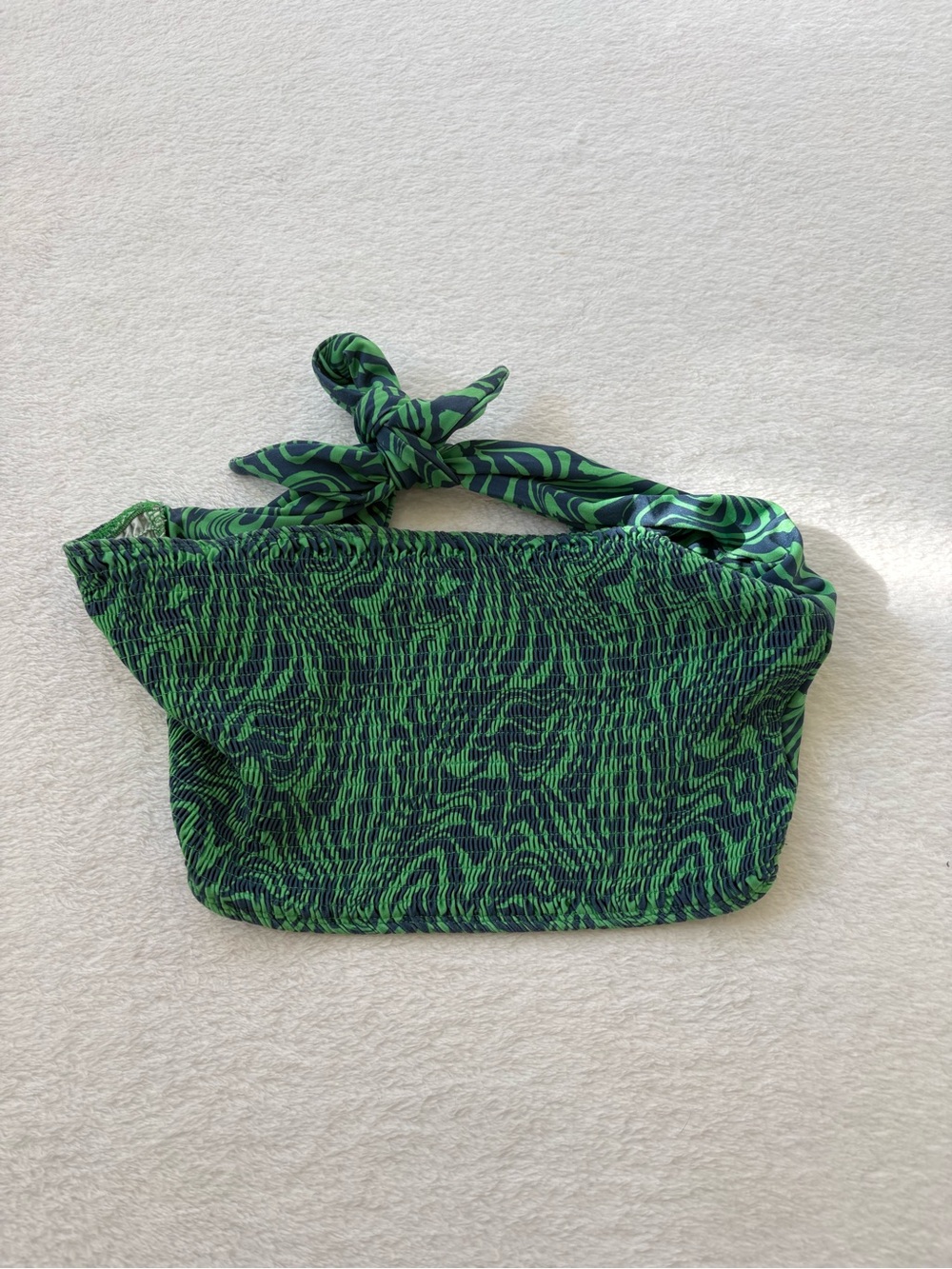 Topshop Navy and Bright Green Zebra-Print Bandeau Top with Tie